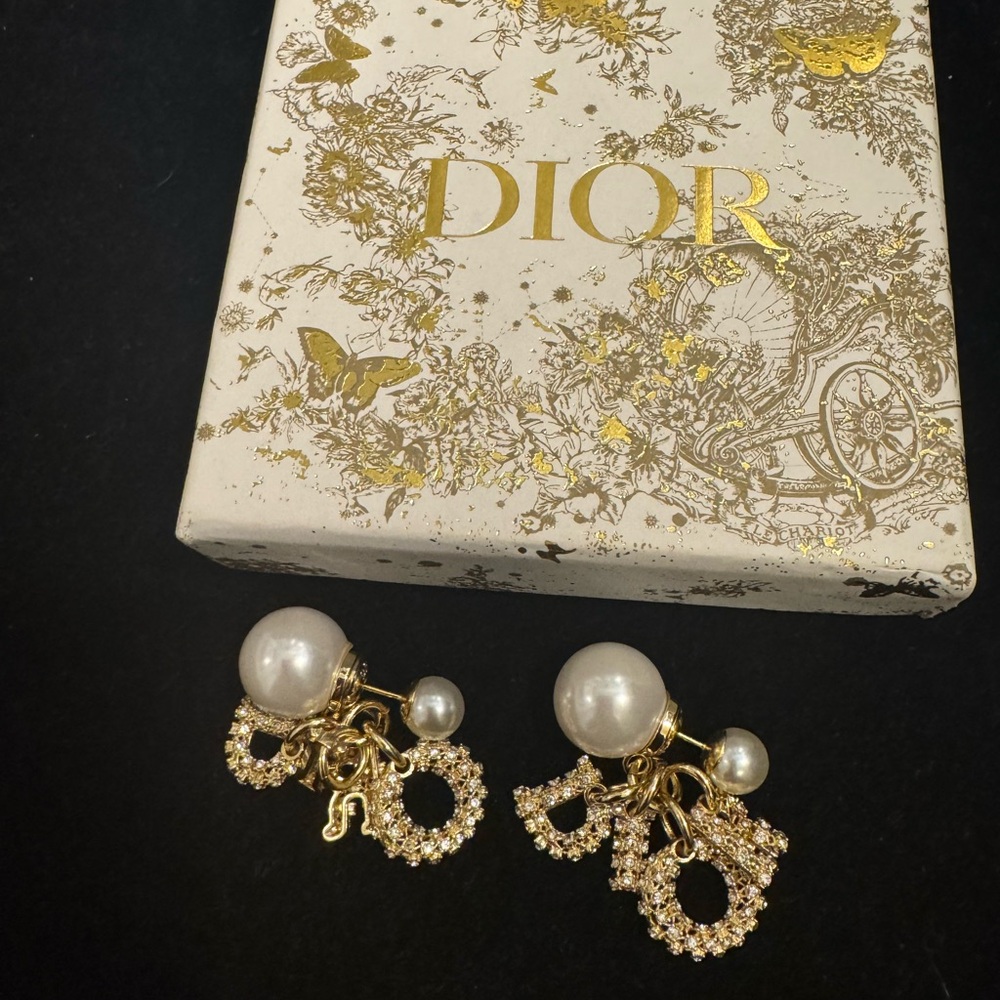 Dior Gold and Pearl Embellished Earrings